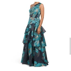 Aidan Mattox One shoulder tiered gown